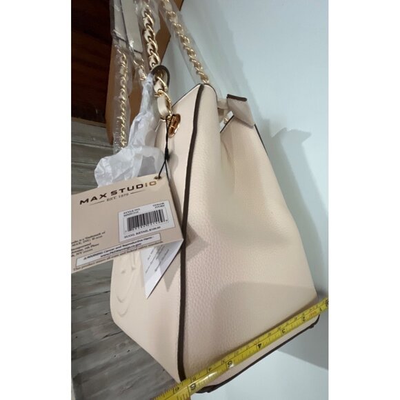 NWT Max Studio Pebble Grain Double Handle Tote Bag Chain Straps Ivory Color - Picture 7 of 12